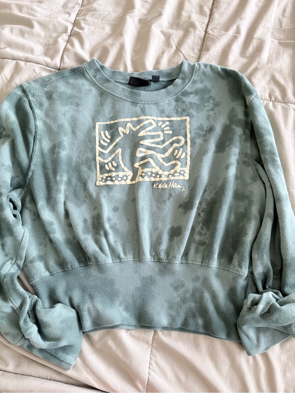 Keith Haring Kids Light Teal Graphic Sweatshirt with White Print